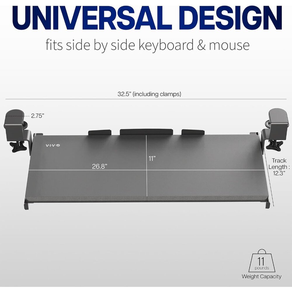 Large Keyboard Tray Under Desk Pull Out with Extra Sturdy C Clamp Mount System, - Picture 2 of 9